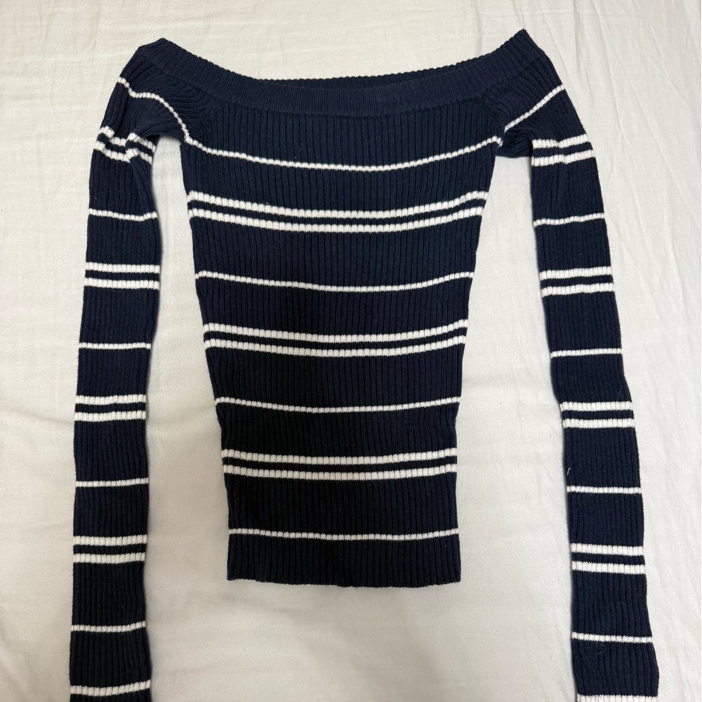 Off the Shoulder Striped Black and White Sweater